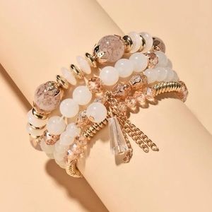 Elastic Bracelet set - pink and gold tones
